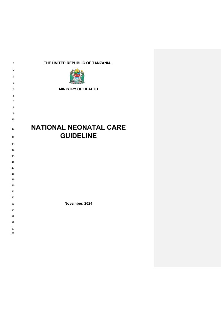 Front page of the National Neonatal Care Guideline